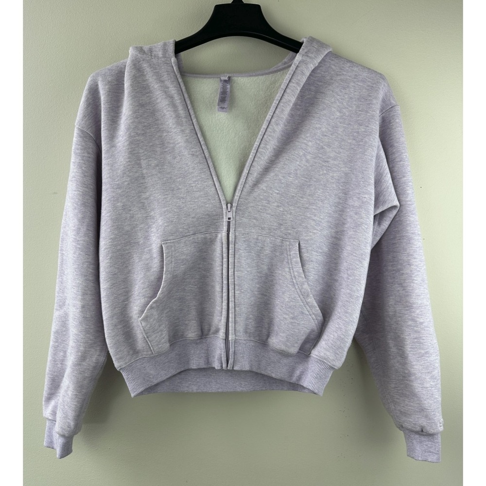 SKIMS Limited Edition Cotton Fleece Cropped Full Zip Up Hoodie Purple Heather M - Picture 2 of 16